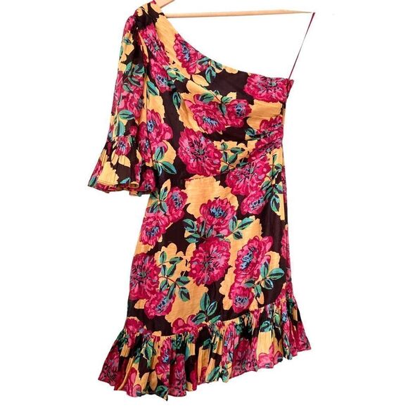 NEW La Maison Talulah One Shoulder Floral Ruffled Mini Dress in Size Small - Picture 3 of 10